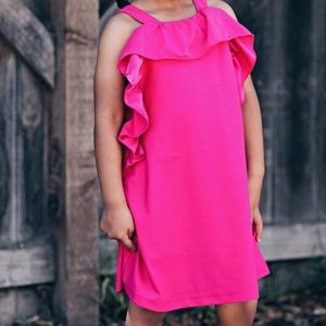 ZARA KIDS HOT PINK RUFFLE TANK FLUTTER SLEEVE DRESS SIZE 5